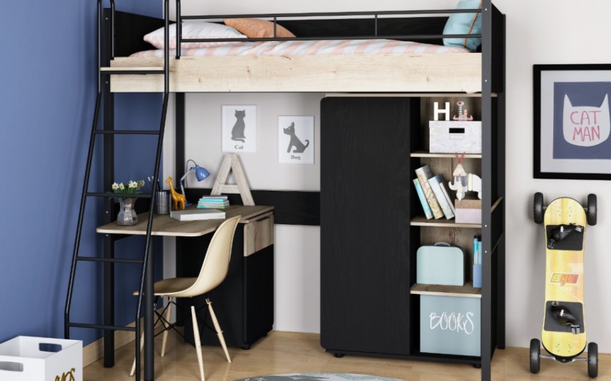 Кровать чердак с рабочей поверхностью ДЕЛЬТА Лофт 20.02.01 Black