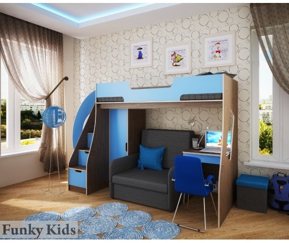 Кровать чердак  23/1 +со шкафом 23/4 + шкаф 23/5 + стол 23/3  Фанки Кидз.