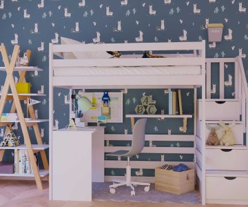 Кровать чердак Эко-14 с лестницей комодом