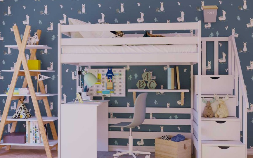 Кровать чердак Эко-14 с лестницей комодом