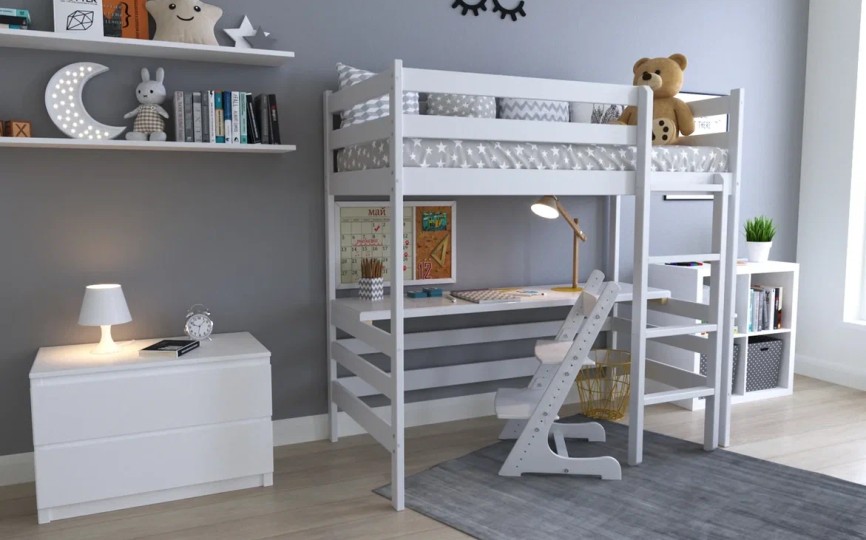 Кровать чердак Эко-14 с лестницей комодом