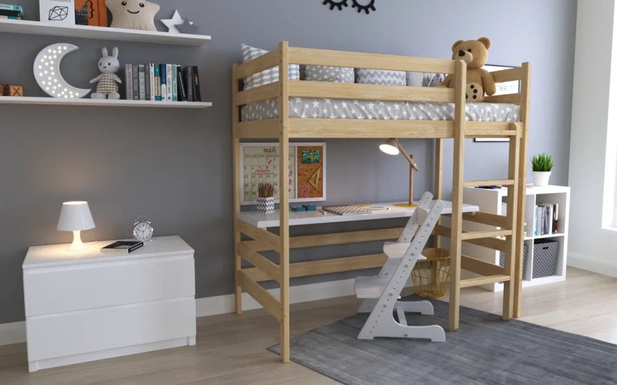 Кровать чердак Эко-14 с лестницей комодом