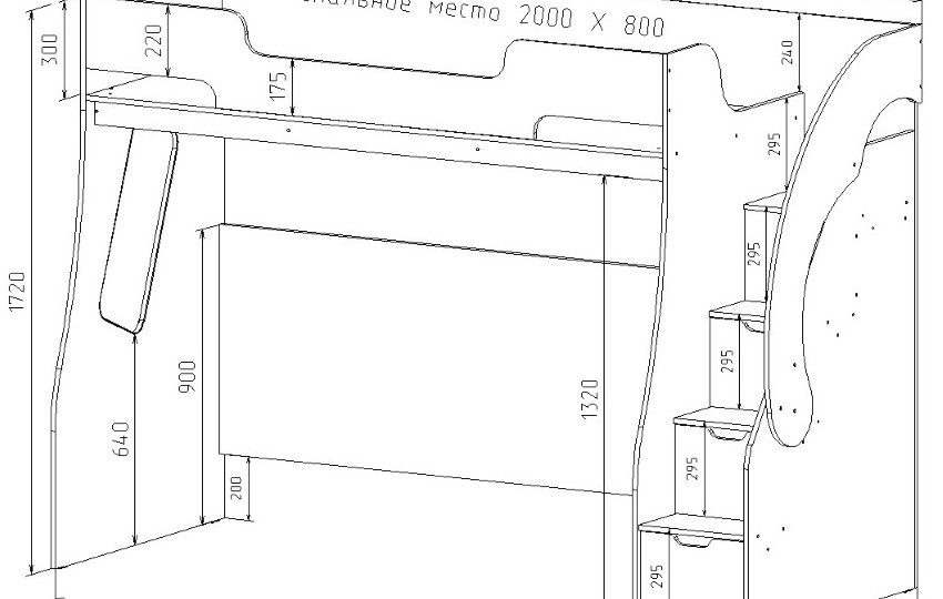 Кровать чердак 23/1 + кресло бланес 3 + стол 23/3СВ + шкаф 23/4СВ + полка 13/11СВ Фанки Кидз.