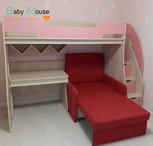 Кровать чердак 23/1 + кресло бланес 3 + стол 23/3СВ + шкаф 23/4СВ + полка 13/11СВ Фанки Кидз.