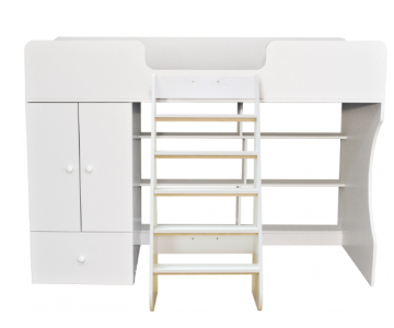 Кровать чердак Р445 Капризун 1 со шкафом белый