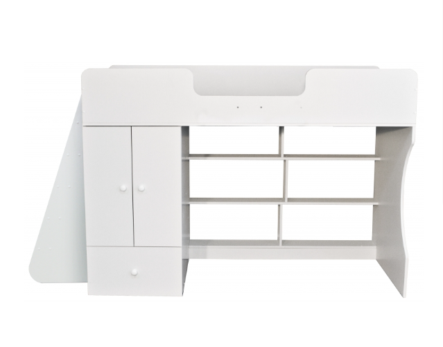 Кровать чердак Р445 Капризун 1 со шкафом белый