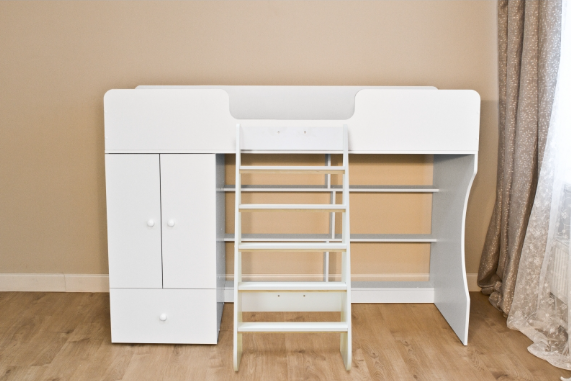 Кровать чердак Р445 Капризун 1 со шкафом белый