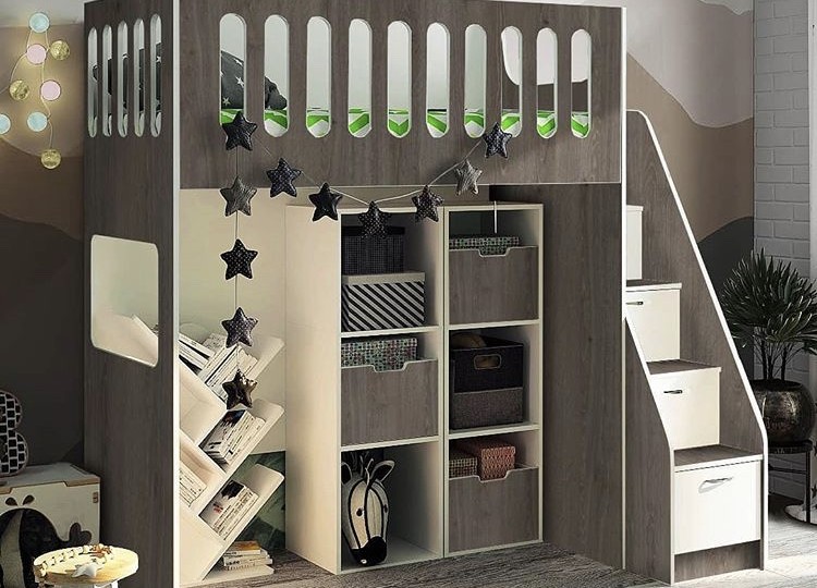 Кровать чердак с нишей и высоким бортиком ДС-27