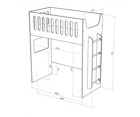 Кровать чердак с нишей и высоким бортиком ДС-27