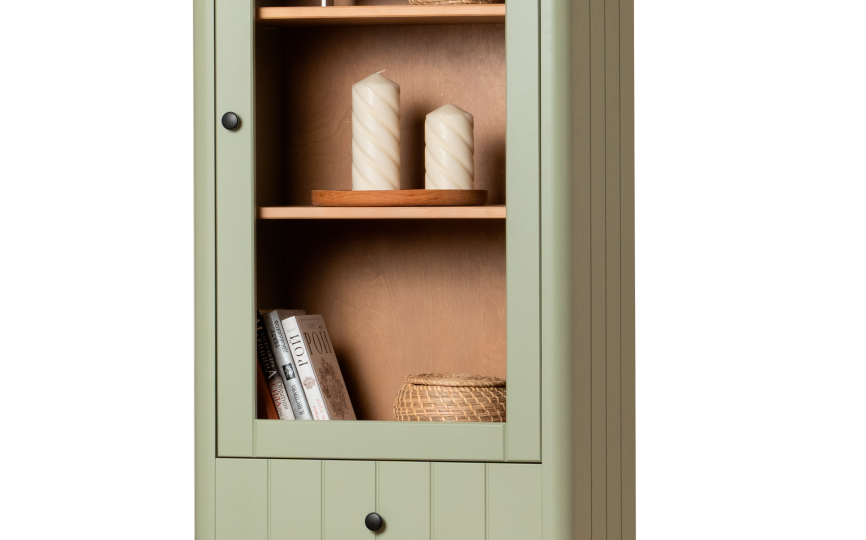 Шкаф книжный Грета №6 однодверный низкий застекленный с двумя ящиками