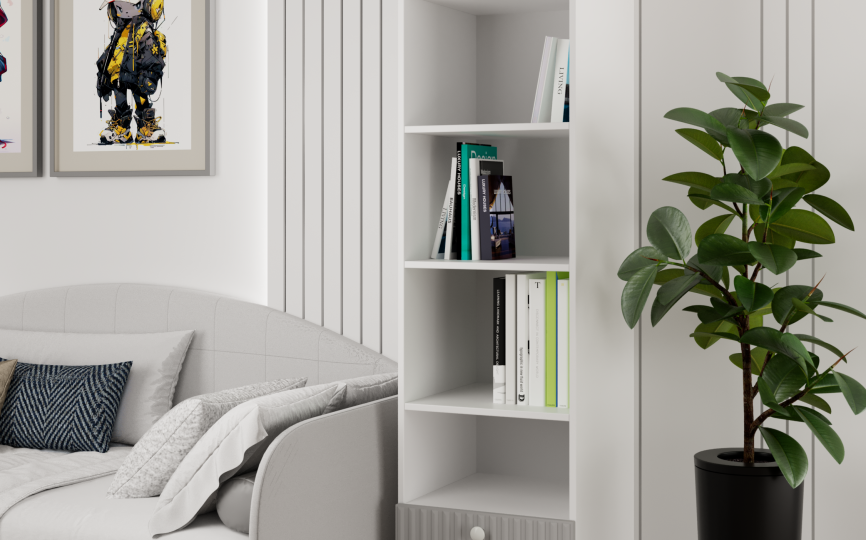 Стеллаж Алиса, 1 секция, с ящиками, серый шелк