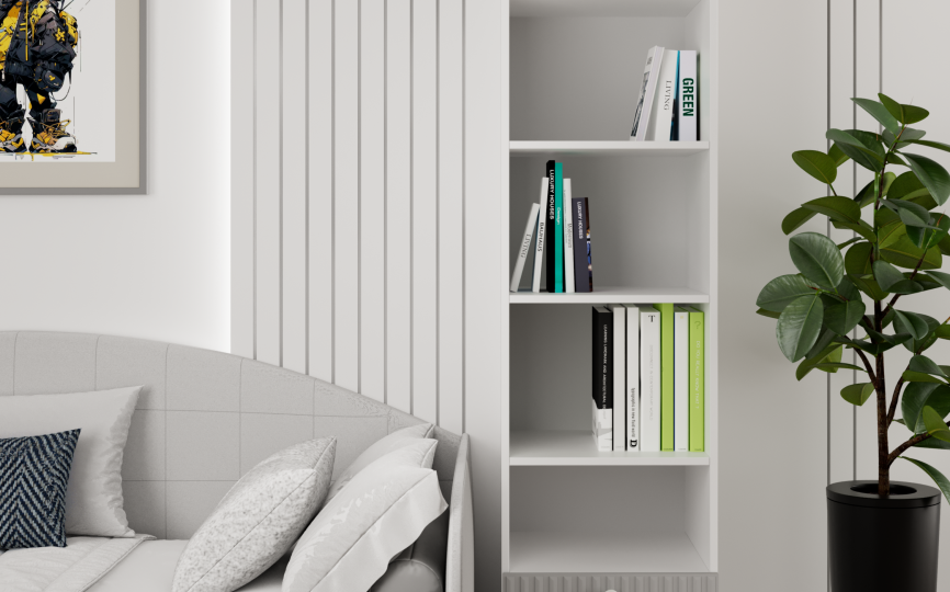 Стеллаж Алиса, 1 секция, с ящиками, серый шелк