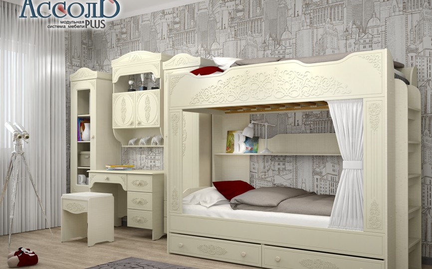 Набор мебели для детской Ассоль плюс 3 вариант Ваниль