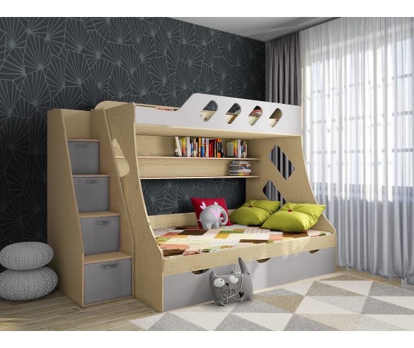 Двухъярусная кровать для девочек "Фанки Кидз 16" + лестница-комод 13/8 СВ