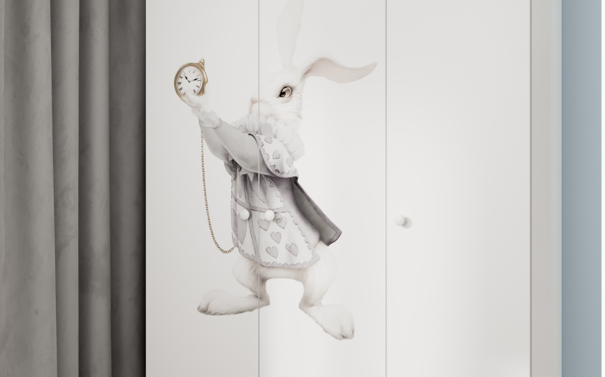 Шкаф трехдверный Алиса, штанга и полки, серый шелк