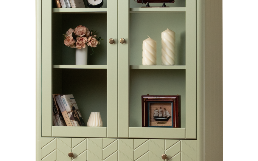 Шкаф книжный Грета №9, 10 двухдверный низкий застекленный с двумя ящиками