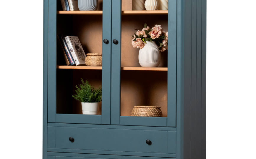 Шкаф книжный Грета №9, 10 двухдверный низкий застекленный с двумя ящиками