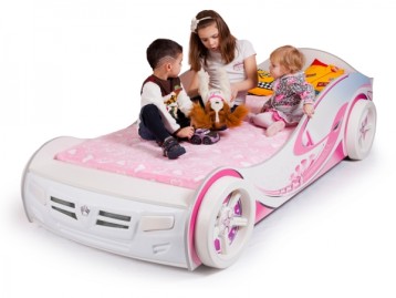 Кровать машина "Princess" белая без страз (спальное место 190х90 или 160х90см)
