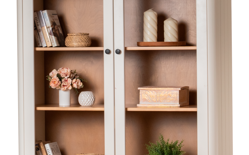 Шкаф книжный Грета №12 двухдверный застекленный с ящиком, широкий