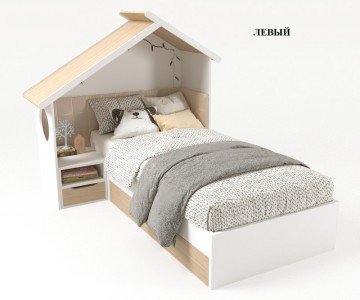 Кровать Домик белый с тумбой, без мягкой спинки 