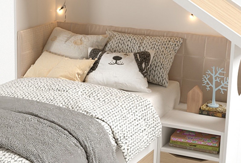 Кровать Домик белый с тумбой, без мягкой спинки 