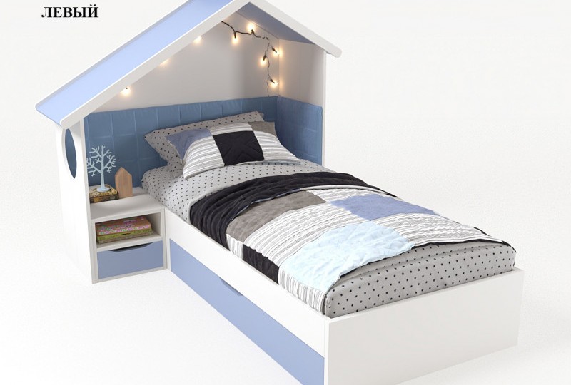 Кровать Домик белый с тумбой, без мягкой спинки 