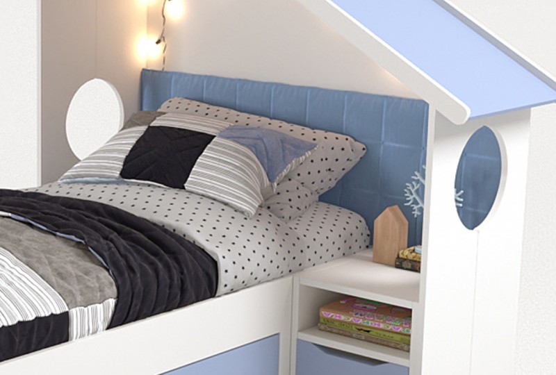 Кровать Домик белый с тумбой, без мягкой спинки 