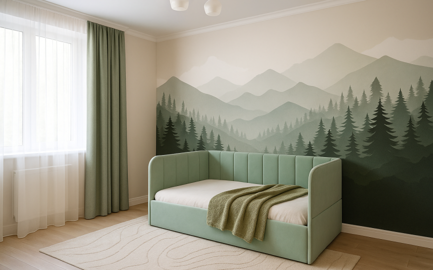 Кровать тахта Стич 180*80, изголовье справа, ткань Тедди 313 Кровать тахта Стич 180*80, изголовье справа, ткань Тедди 313