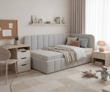 Кровать тахта Стич 180*80, изголовье справа, ткань Тедди 313