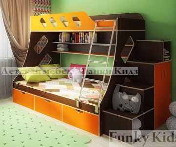 Двухэтажная кровать "Фанки Кидз 16" + лестница стеллаж 13/29 Двухэтажная кровать "Фанки Кидз 16" + лестница стеллаж 13/29