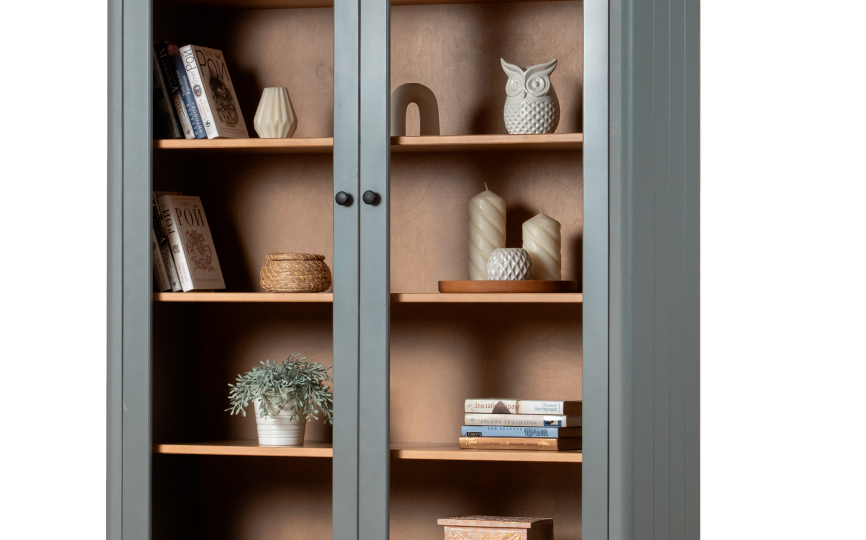 Шкаф книжный Грета №13 двухдверный застекленный с ящиком, высокий