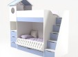 Кровать Домик белый 2х ярусная с ограничителем и полками 