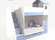 Кровать Домик белый 2х ярусная с ограничителем и полками 