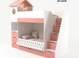 Кровать Домик белый 2х ярусная с ограничителем и полками 