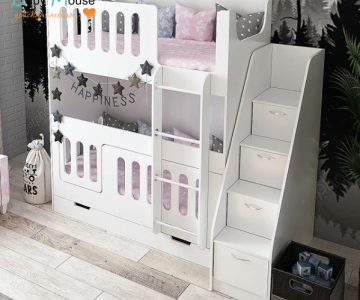 Кровать 2-ярусная cо сплошным бортом и лестницей тумбой белая ДС-26/1 и ФК 13.8 Кровать 2-ярусная cо сплошным бортом и лестницей тумбой белая ДС-26/1 и ФК 13.8