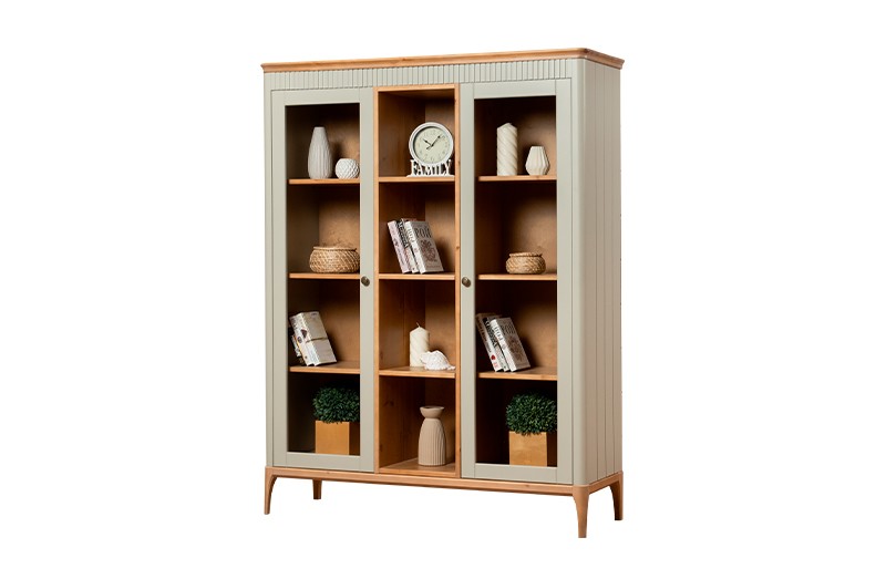 Шкаф книжный Грета №14 трехдверный застекленный низкий