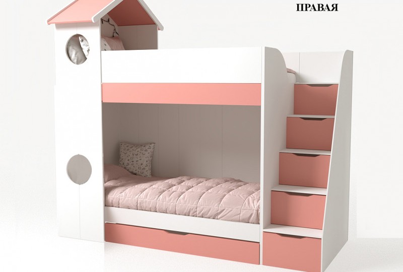 Кровать Домик белый  2х ярусная без тумбы 