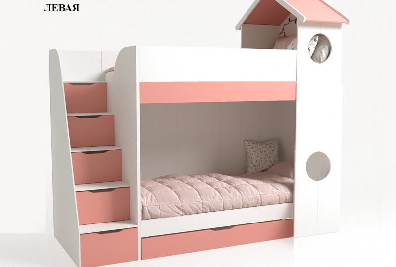 Кровать Домик белый  2х ярусная без тумбы 