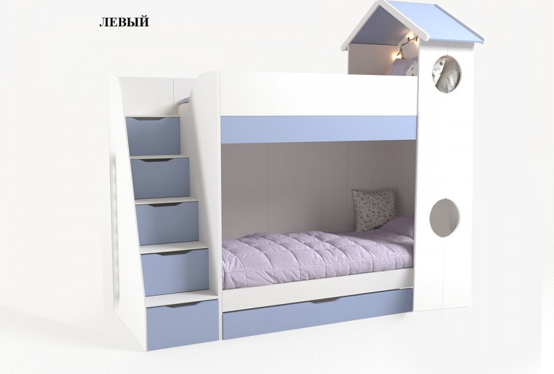 Кровать Домик белый  2х ярусная без тумбы 