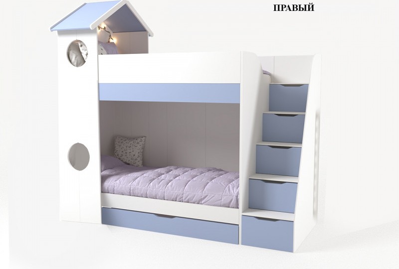 Кровать Домик белый  2х ярусная без тумбы 