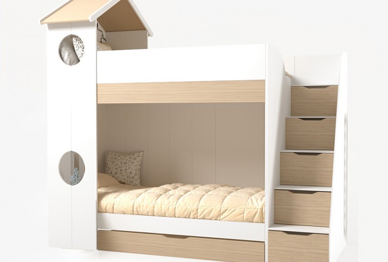 Кровать Домик белый  2х ярусная без тумбы 