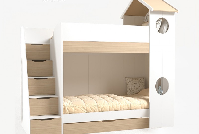 Кровать Домик белый  2х ярусная без тумбы 