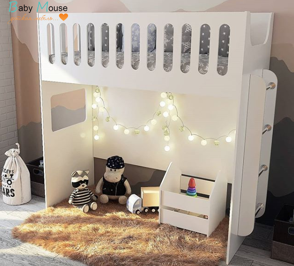 Кровать чердак ДС-27 с модулями для хранения