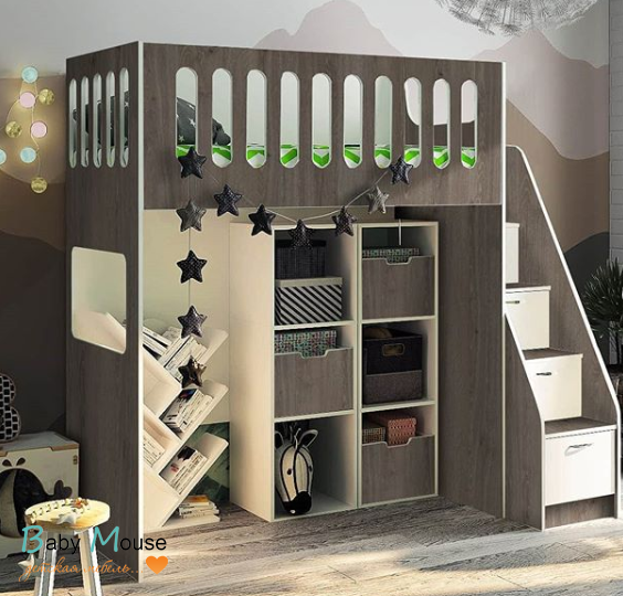 Кровать чердак ДС-27 с модулями для хранения