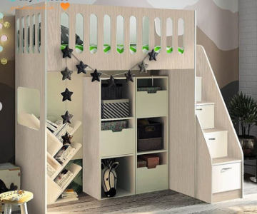 Кровать чердак ДС-27 с модулями для хранения