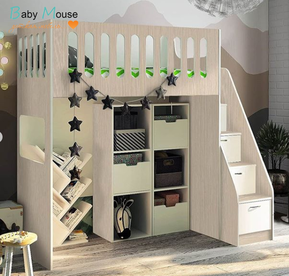 Кровать чердак ДС-27 с модулями для хранения