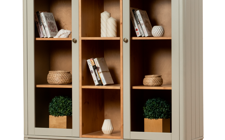 Шкаф книжный Грета №15 трехдверный застекленный с ящиками