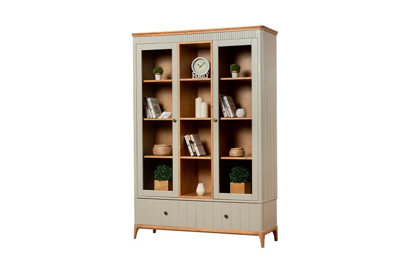 Шкаф книжный Грета №15 трехдверный застекленный с ящиками