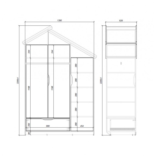 Шкаф 3х дверный из серии Домик белый