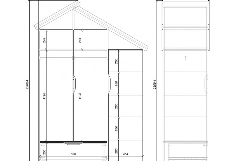 Шкаф 3х дверный из серии Домик белый